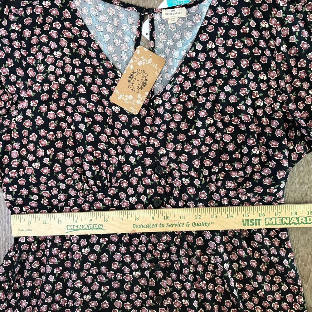 Mason & Belle Floral Long Sleeve Button Front Dress Women’s XXL Black Pink NWT - Picture 7 of 10